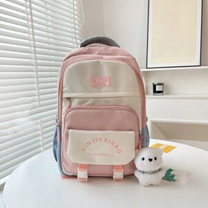 SHEIN Fashionable And Simple Letter Printed School Backpack For Junior/High School Students, With Cute Bear Pendant, Large Capacity With Double Layered Compartments, Perfect For Traveling Or Tutorial School Pink