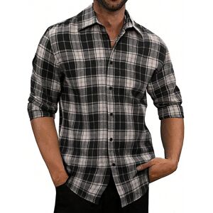 SHEIN Men's Fashion Grid Pattern Long Sleeve Shirt Black and White L,M,S,XL,XXL Men