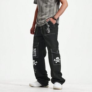 SHEIN Men's Casual Fashion Denim Pants Printed With Letter And Skull Pattern Black L,M,S,XL Men