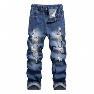 SHEIN Men'S Ripped Vintage Fashion Skinny Jeans Medium Wash 28,30,32,36,38,34 Men