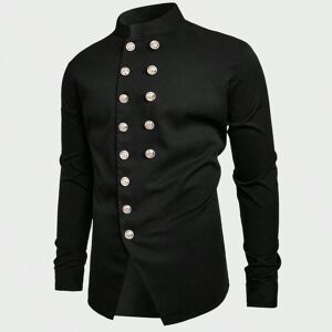 SHEIN Men's Stand Collar Buttoned Fashion Shirt Black L,M,S,XL,XXL Men
