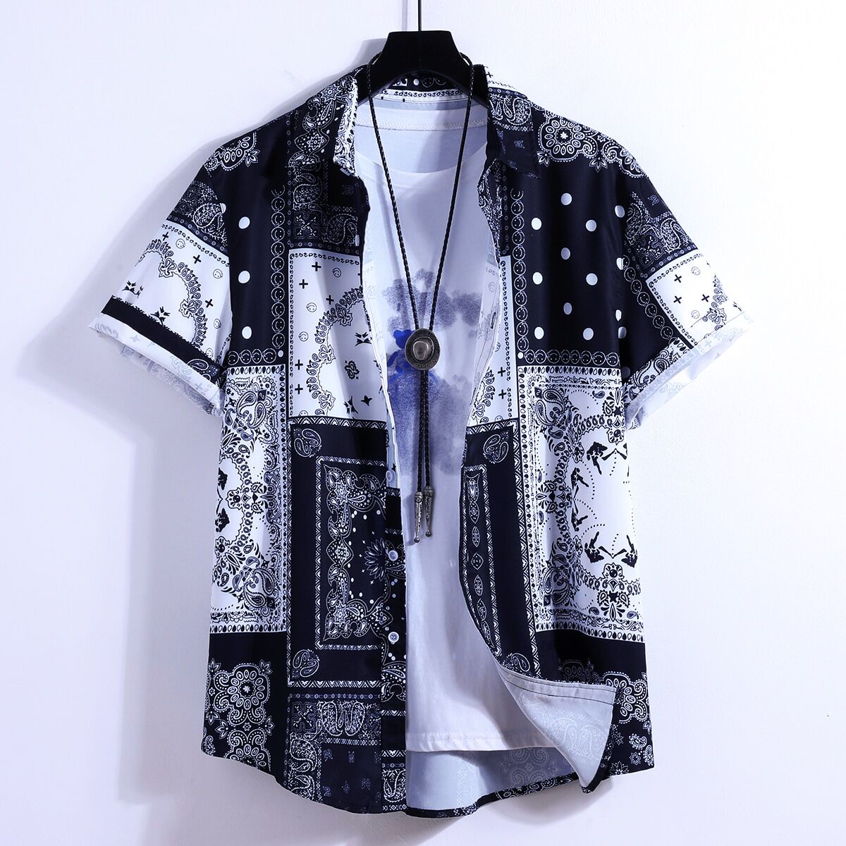 SHEIN Men Scarf Print Shirt Without Tee Black and White L,M,S,XL,XXL Men