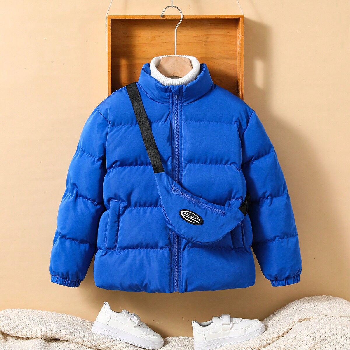 SHEIN Tween Boy Thick Coat With Sports Belt Bag Accessories Blue 6Y,7Y,8Y,9Y,10Y,11-12Y,13-14Y Boys