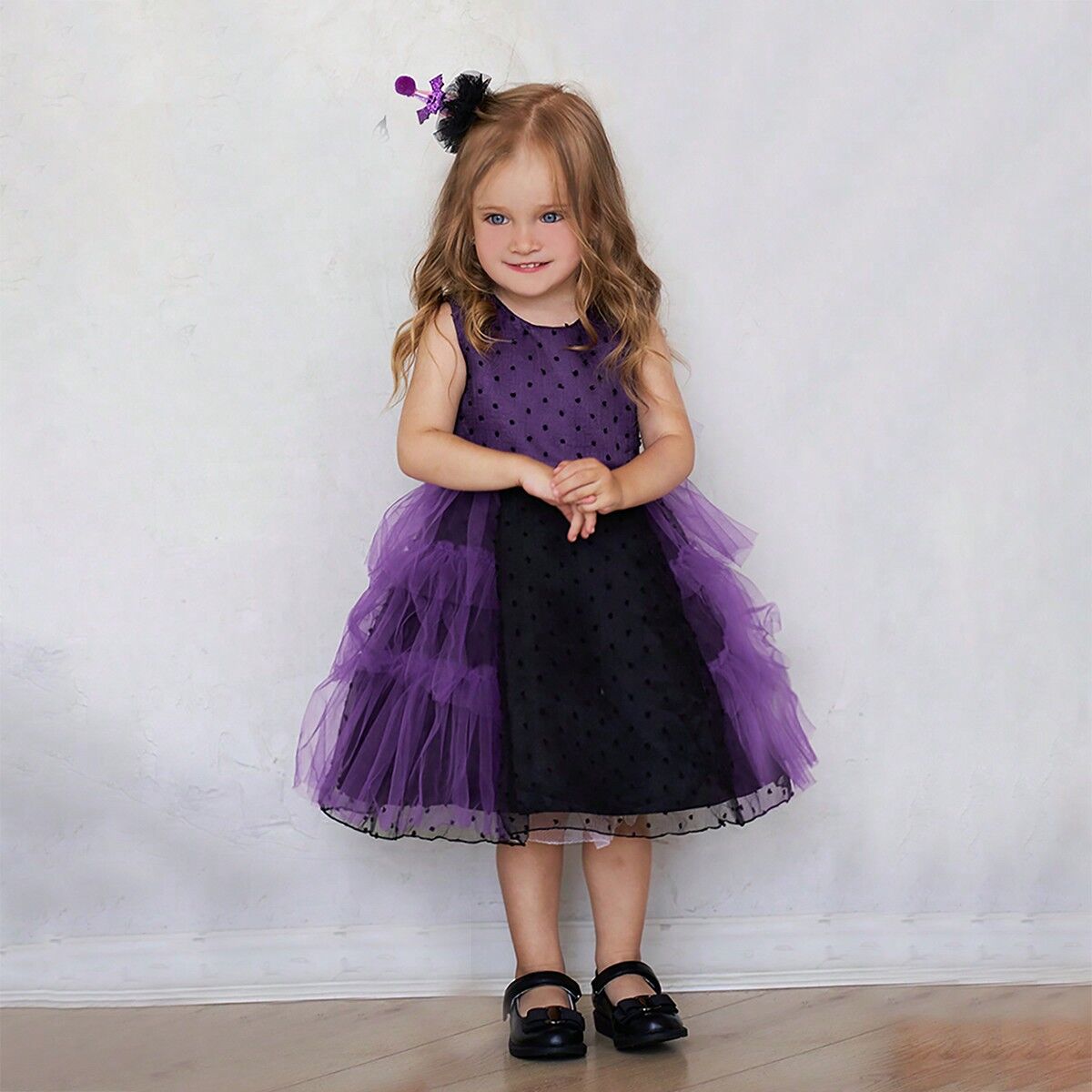 SHEIN Baby Girl Formal Dress With Mesh Overlay, Bow Detail And Cute Design, Suitable For Festival Parties, Hair Accessories And Wand Not Included Purple 12-18M,18-24M,2-3Y Girls