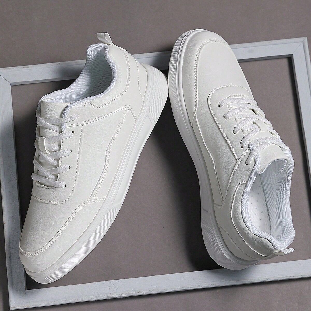 SHEIN Men's Athletic Shoes - Breathable And Comfortable White Lace-Up Sneakers, Fashionable Skateboarding Shoes, Casual Board Shoes For Men White EUR39,EUR40,EUR41,EUR42,EUR43,EUR44,EUR45