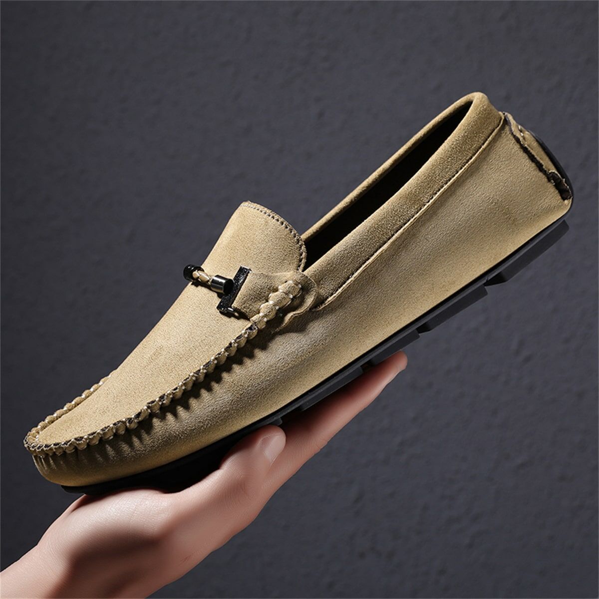 SHEIN Men'S Casual Shoes Summer Frosted Peas Shoes Men'S Soft Sole Advanced Casual Slip-On Driving Faux Suede Pu Leather Shoes Sports Shoes Loafers Khaki EUR39,EUR40,EUR41,EUR42,EUR43,EUR44,EUR45