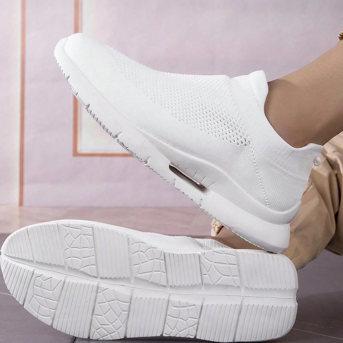 SHEIN 2024 Clearance Sale Men's Casual Sport Sock Shoes, Breathable Slip Resistant Wear Resistant White Sneakers White EUR39,EUR40,EUR41,EUR42,EUR43,EUR44,EUR45