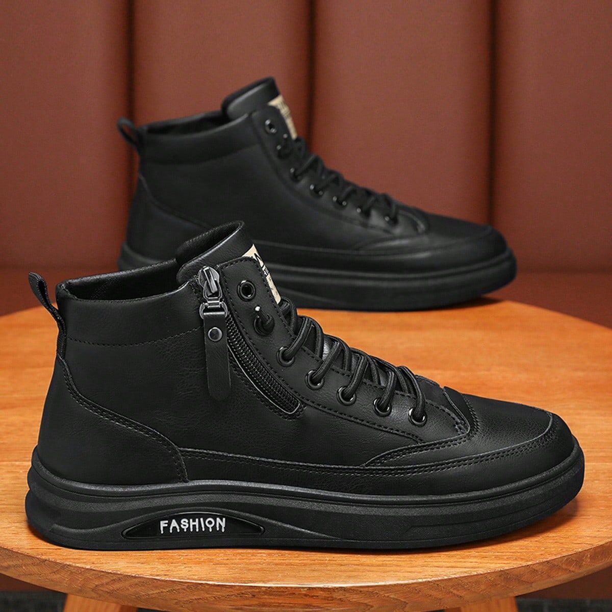 SHEIN Boots Men's Winter 2023 New British Style Casual High-Top Sneakers Men's Cargo Boots Waterproof Leather Shoes Black EUR39,EUR40,EUR41,EUR42,EUR43,EUR44