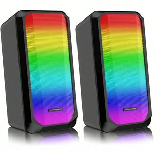 SHEIN ZIYOU LANG Computer Speakers,2.0 Stereo Volume Control Gaming Speakers With Surround Sound,RGB LED Backlit,USB Wired Laptop Speakers With 3.5mm For Desktop Computer/PC/Laptops Black one-size