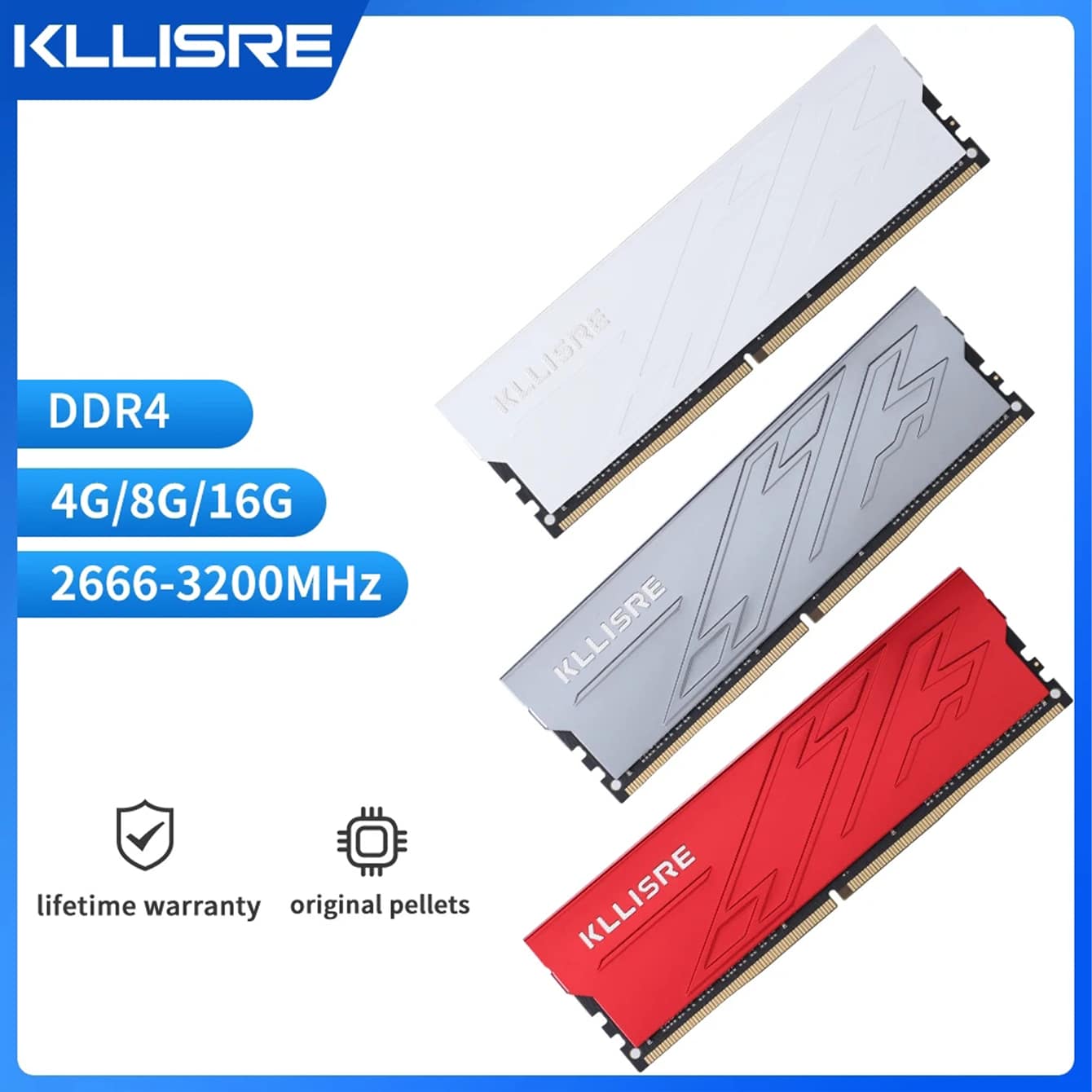 SHEIN Kllisre RAM DDR4 8GB 16GB Memory 2666MHz 3200MHz 1.2V CL19/CL22 Desktop Dimm Computer Gaming Component Pc Ram Memory Pc Memories Game Ram Motherboard Game Memories Grey 16GB,8GB