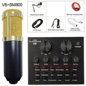 SHEIN Full set of V8-BM800 live streaming equipment, dedicated to computer sound cards, singing phones, recording microphones, karaoke microphones, all in one machine suitable for studio recording, mobile karaoke live streaming, and voice changing Black o