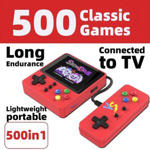 SHEIN 1pc New Mini Handheld Game Console With Tv Connection, Retro Classic 2 Player Red & White Game Machine With 500 Games Including Tetris Red one-size