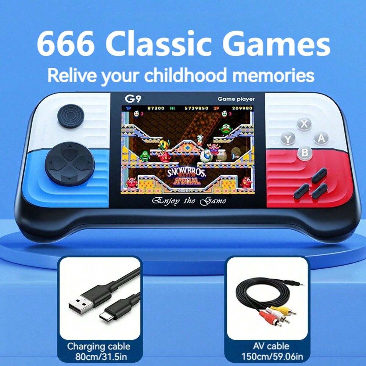 SHEIN 1pc Handheld Game Console, 3 Inch Colorful Screen, Rechargeable, Retro Styling, Classic 666 Games, Two-Player Interactive Gaming Device, Gift Blue Red one-size