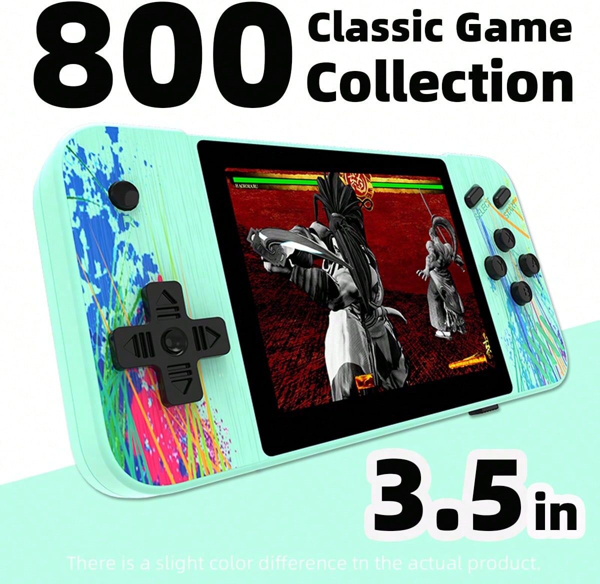 SHEIN Retro Handheld Game Console With 800 Classic Games, Big Screen, Two Player Mode, Including Tetris And Suitable For Kids Green one-size