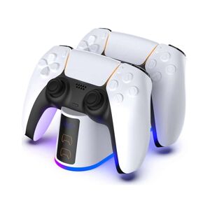 SHEIN 1pc White Gamepad Charger With Led Light Stand For Dual Charging Compatible With Ps5 Controller White one-size