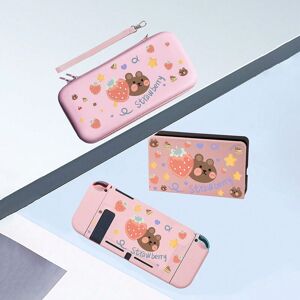 SHEIN 3pcs/set Cartoon Strawberry Bear Pink Protective Gear For Switch - Carrying Case, Joy-con Grip, Dock Protector Pink Nintendo Switch