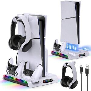 SHEIN Ipega Pg-P5s006 Set Of White With Rgb Atmosphere Breathing Light, Headset Hanger, 3-Level Adjustable Low Noise Centrifugal Turbo Fan Cooling Charging Stand For New Ps5 Slim Console Cooling & Ps5 Wireless Controller Charging White one-size