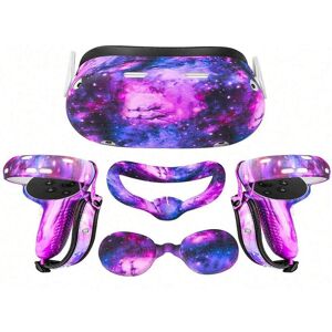 SHEIN Vr Silicone Protective Cover Set, Including Host Cover, Face Cover, Controller Grips, Lens Cover, Compatible With Oculus Quest 2 Starry Sky Purple one-size