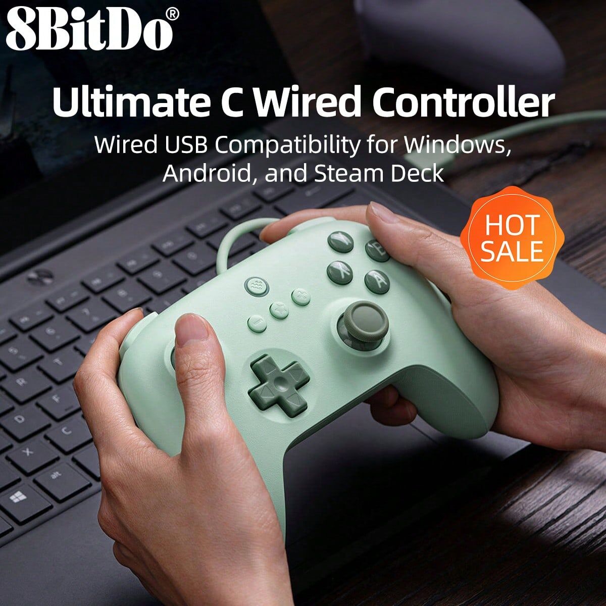 SHEIN 8Bitdo Ultimate C Wired Controller,PC Gamepad Joystick,Compatible With Windows 10 11 Android Raspberry Pi Steam Deck Game Console Accessories,Turbo Function Plug And Play Rumble Vibration Enhanced Grip Analog Triggers, Green Green one-size