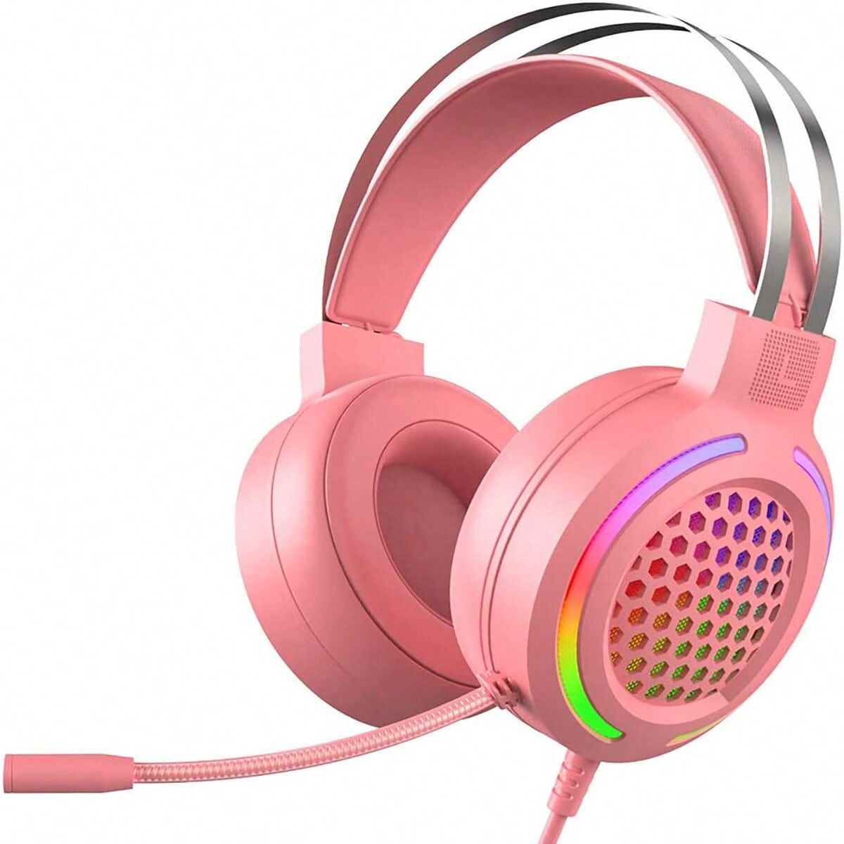 SHEIN 3.5mm Jack Gaming Headset Headphone With Mic For PC Xbox One PS4 Switch Pink