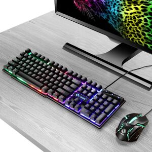 SHEIN Colorful Illuminated Gaming Keyboard And Mouse Set With Mechanical Feel, For Desktop Or Laptop Computer, Wired Black one-size