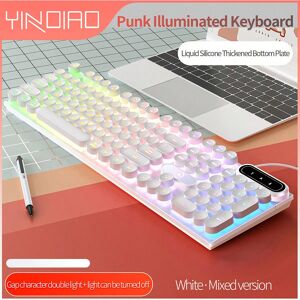 SHEIN YINDIAO K600 Wired Keyboard, Illuminated Round Keys, Punk Keyboard, Game, Office Typing, Desktop Computer, Laptop, Universal White one-size