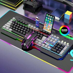 SHEIN Cool Backlit Mechanical Feel Keyboard And Mouse Set, Wired, For Desktop Computer And Laptop Gaming Black + Gray one-size