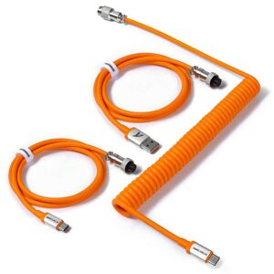 SHEIN C04 2 In 1 Custom Coiled USB C Cable For Gaming Keyboard-Detachable Double Sleeve Spiral Cable With 5 Pin Aviator Connector For Gamer USB A To Type C&Type C To Type C(1.62+3.28inch) Orange one-size