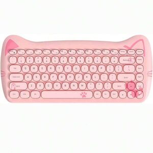 SHEIN Wireless Cute Computer Bluetooth Keyboard With Typewriter Round Keycap For PC Coral Pink