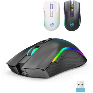 SHEIN HXSJ New 2.4G Wireless Mouse RGB Light Rechargeable 4800DPI Adjustable USB Plug And Play Optical Mouse Game Home Office Black Black one-size