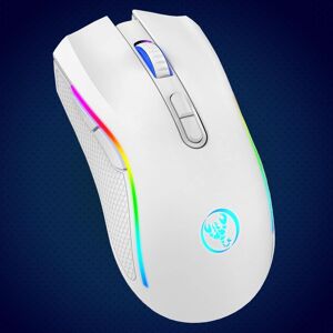 SHEIN HXSJ New 2.4G Wireless Mouse RGB Light Rechargeable 4800DPI Adjustable USB Plug And Play Optical Mouse Game Home Office White White one-size
