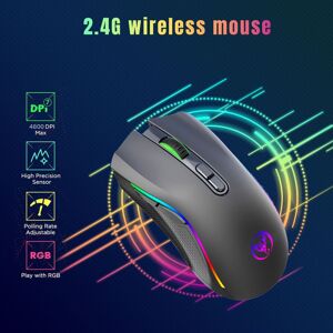 SHEIN HXSJ 1pc 2.4g Wireless Mouse With Rgb Lighting, Rechargeable, Adjustable 4800dpi, Usb Plug-and-play, Optical Mouse For Gaming, Home And Office Black one-size