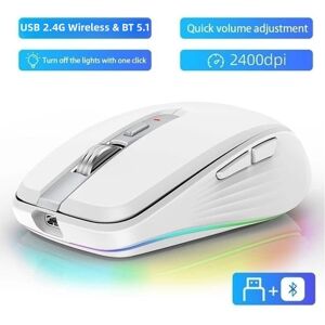 SHEIN HXSJ Rechargeable Wireless Mouse, Dual Mode Mouse with RGB Lights, 2.4G Wireless & BT 5.1 2400 DPI USB-C Rechargeable 700mAh Battery, Ergonomic Mouse for PC Laptop Desktop(White) White one-size