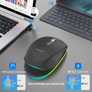 SHEIN HXSJ Rechargeable Wireless Mouse, Dual Mode Mouse with RGB Lights, 2.4G Wireless & BT 5.1 2400 DPI USB-C Rechargeable 700mAh Battery, Ergonomic Mouse for PC Laptop Desktop (Black) Black one-size