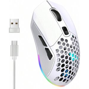 SHEIN HXSJ 1pc Dual-mode 2.4g Wireless Rechargeable Mouse, 4800dpi Adjustable, Rgb Lights, Honeycomb Design, Interchangeable Back Cover, Optical Mouse, Ideal For Home, Gaming And Office Use, White White one-size