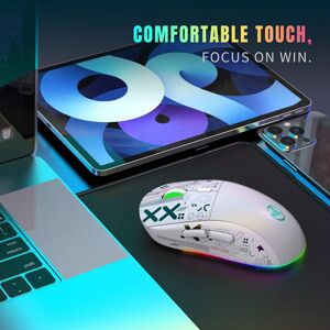 SHEIN HXSJ New 2.4G Wireless Mouse 3 Modes (BT5.0,BT3.0 and USB 2.4GHz) RGB Light TYPE C Fast Charging Rechargeable 3600DPI Adjustable USB Plug And Play Optical Mouse Game Home Office for Business/PC/Win//Computer/Laptop White White Mouse 3 Modes