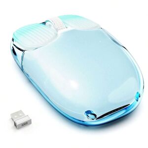 SHEIN MAMBASNAKE Wireless Mouse, 2.4GHz with USB Mini Receiver, Cute Silent Cordless Mouse, Transparent Shell, 7 RGB Backlit, 1600 DPI Optical Tracking, Portable 400mAh Rechargeable Noiseless Mice Blue one-size
