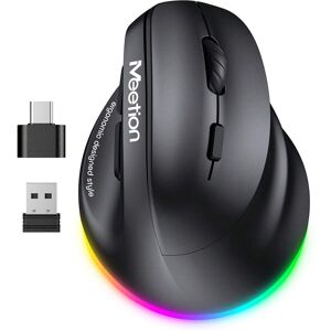 SHEIN MEETION Wireless Mouse,Quiet Click Vertical Ergonomic Mouse, RGB Rechargeable Optical Mice With Type-C Adapter,Cute Design For Girls, Suitable For Office And Notebook For /Windows/Andriod/PC/Tablet/IPad Black one-size