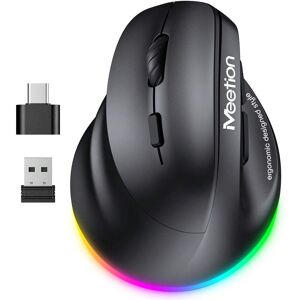 SHEIN MEETION Ergonomic Mouse Blueooth Wireless Vertical Mouse Rechargeable Optical Mice For IPad Laptop Computer Gaming Mouse Black one-size