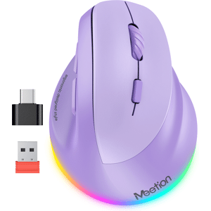 SHEIN MEETION Wireless Mouse,Quiet Click Vertical Ergonomic Mouse, RGB Rechargeable Optical Mice With Type-C Adapter,Cute Design For Girls, Suitable For Office And Notebook For /Windows/Andriod/PC/Tablet/IPad Purple one-size