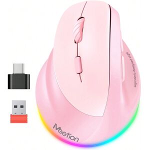 SHEIN MEETION Left-Handed Wireless Mouse,Quiet Click Vertical Ergonomic Mouse, RGB Rechargeable Optical Mice With Type-C Adapter,Cute Design For Girls, Suitable For Office And Notebook For /Windows/Andriod/PC/Tablet/IPad Pink one-size