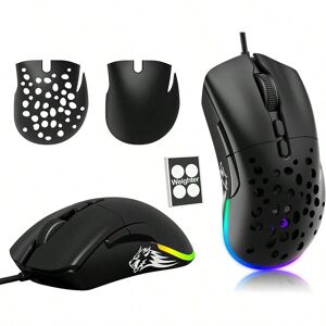 SHEIN MAGIC-REFINER Wired Gaming Mouse With Side Buttons RGB Backlit Honeycomb With Weight Tuning, Adjustable Weight, Extra Replaceable Cover,12,000 DPI Optical Sensor Programmable For Windows PC Gamers Black one-size