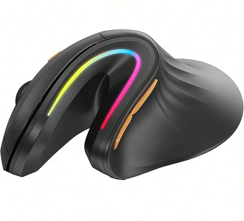 SHEIN Wireless Ergonomic Mouse Wireless Rechargeable Gamer Mouse RGB Optical Mice Adjustable DPI 3-Device Connection for Computer(Black) Black one-size