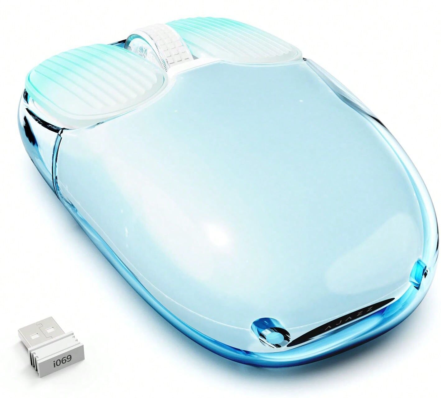 SHEIN MAMBASNAKE Wireless Mouse, 2.4GHz with USB Mini Receiver, Cute Silent Cordless Mouse, Transparent Shell, 7 RGB Backlit, 1600 DPI Optical Tracking, Portable 400mAh Rechargeable Noiseless Mice Blue one-size