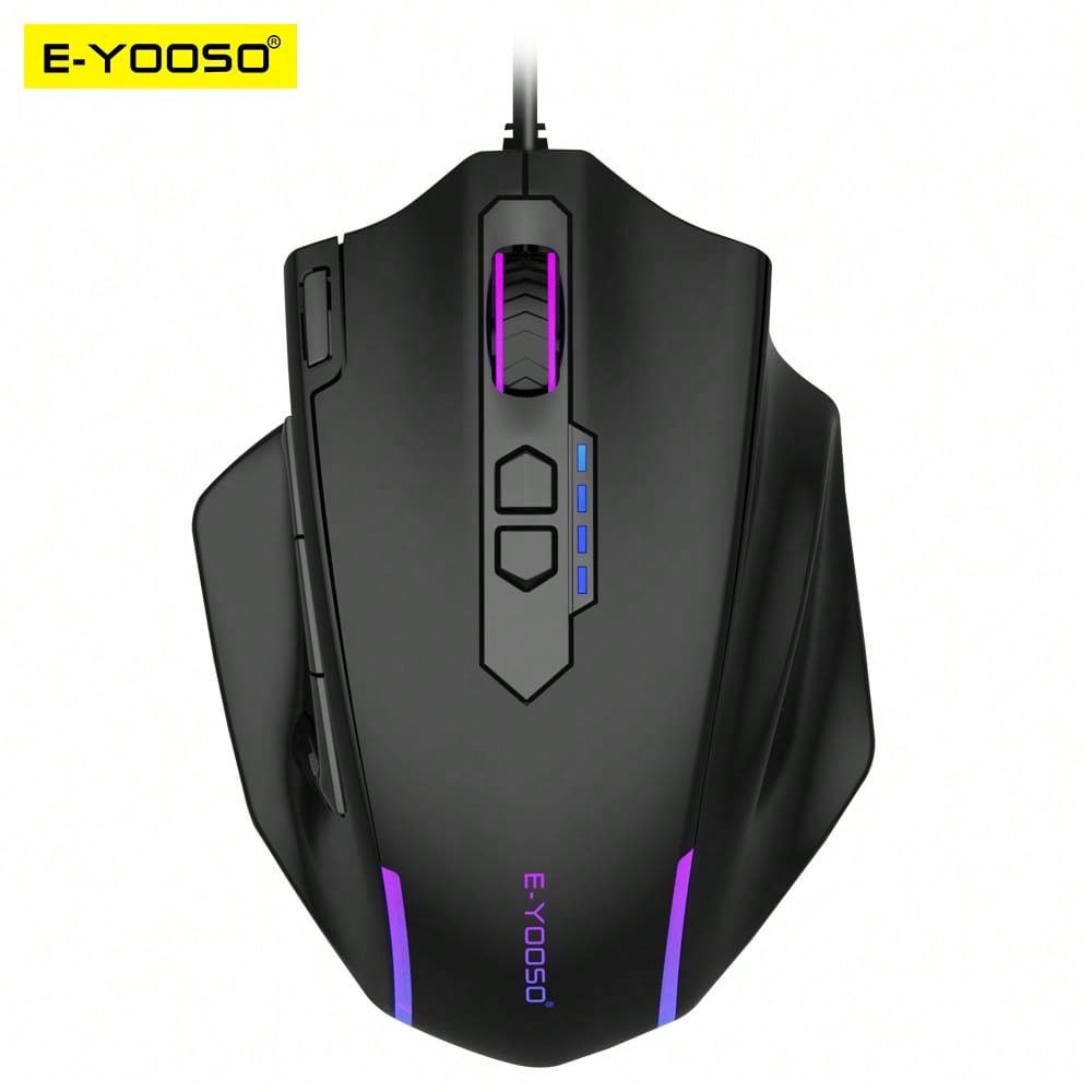 SHEIN E-YOOSO X-41 USB Wired RGB Gaming Mouse 12400 DPI PAW3327 10 Buttons Programmable Game Optical Mice For Computer PC Laptop Black Black