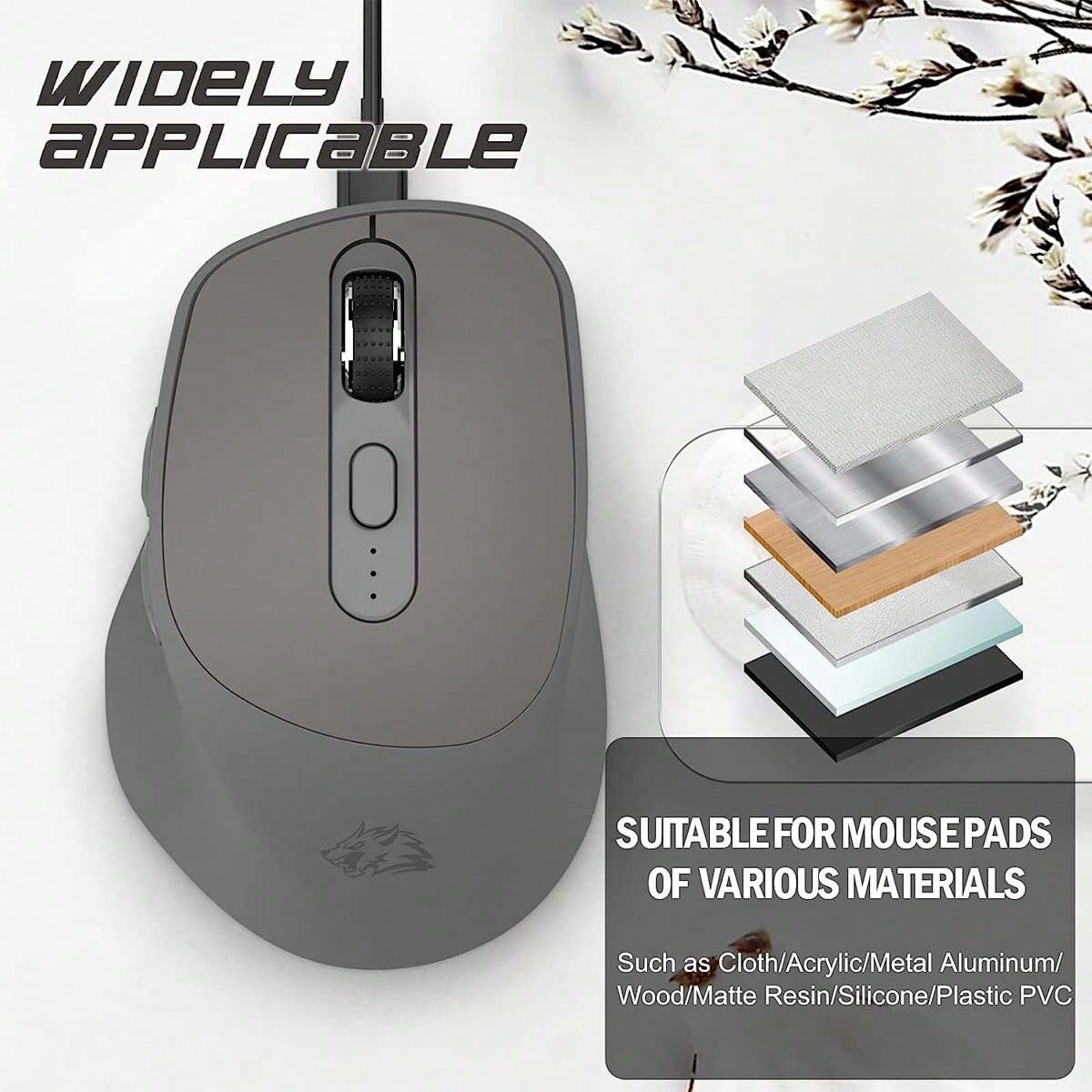 SHEIN 2.4G Wireless Mouse Bluetooth Dual Mode Office Mice Grey Grey