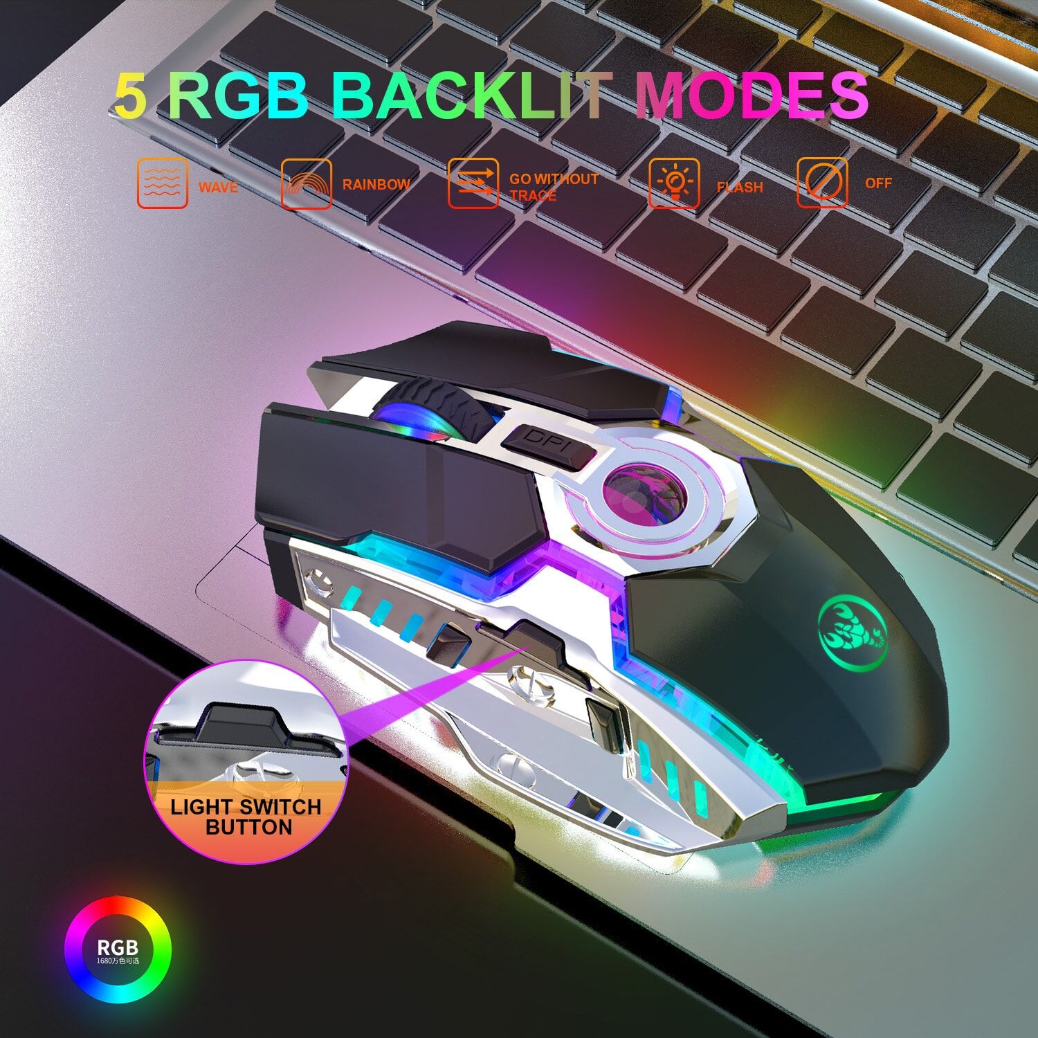 SHEIN Rechargeable Mouse Wireless Gaming Mice With USB Receiver And Decompress Crystal Ball- Ergonomic Optical Mouse Receiver RGB Lights And Plug And Play For PC, , Laptop Black Black one-size