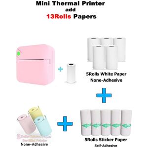 SHEIN C17 Pink Mini Pocket Thermal Label Portable Printer with 13Rolls Papers Wireless Connect to Mobile Phone Compatible With Android iPhone Student Study Gift Pink