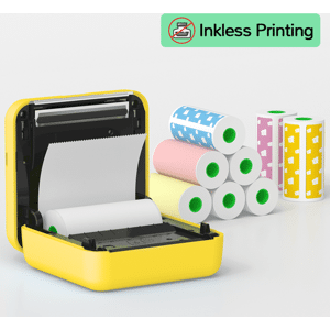 SHEIN 1pc Mini Wireless Portable Printer Peripage A6 Yellow Inkless Mobile Printer Compatible with iOS, Android & Laptop, Portable Printers Wireless for Office,Travel, Mobile Office, School, Home Yellow