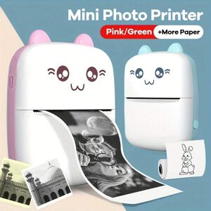 SHEIN 1pc Portable Mini Photo Printer: Thermal Label Printer With USB Recharge, BT Wireless, Compatible With Android/iOS, And 1 Roll Of Thermal Paper Included Pink one-size